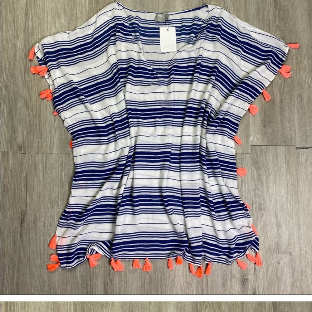 ASOS Swim Coverup Tunic Blue White Orange Tassels